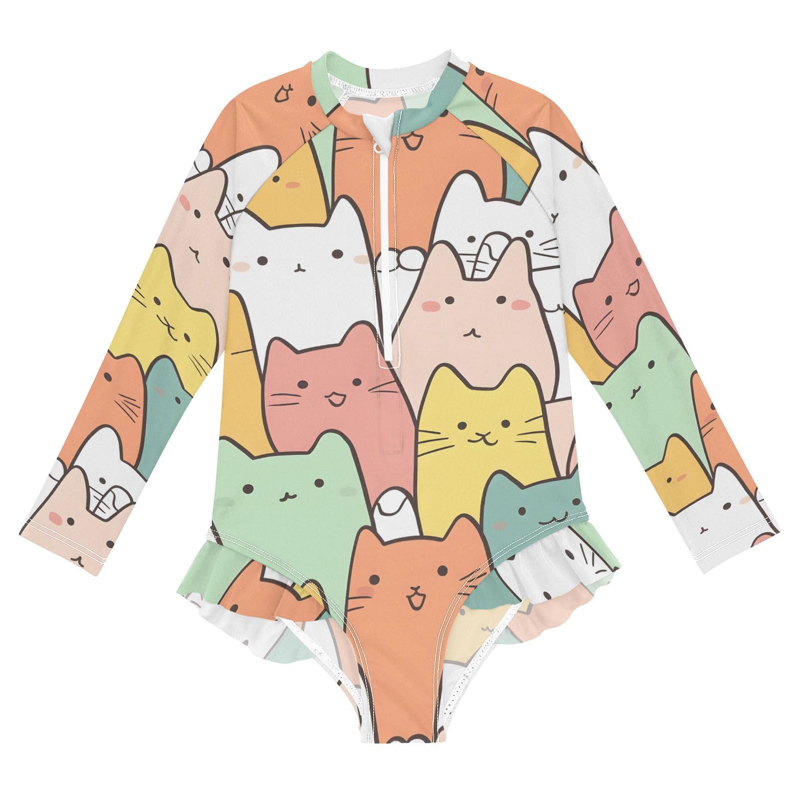 ALAZA Toddler Swimsuit Girl Bathing Suit Swimwear Rash Guard Japanese Cat Long Sleeve 3T