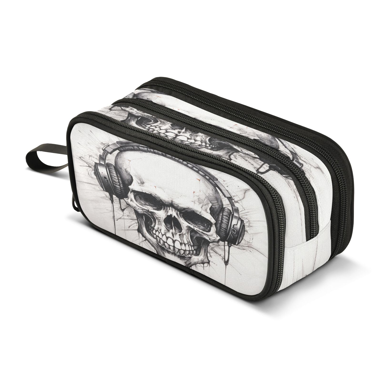 Estuche para 4 lápices, estuche de gran capacidad para niños y niñas, 3 compartimentos, organizador de papelería, estuche para escuela, oficina, trabajo, Calavera 4, Talla única, Maletín