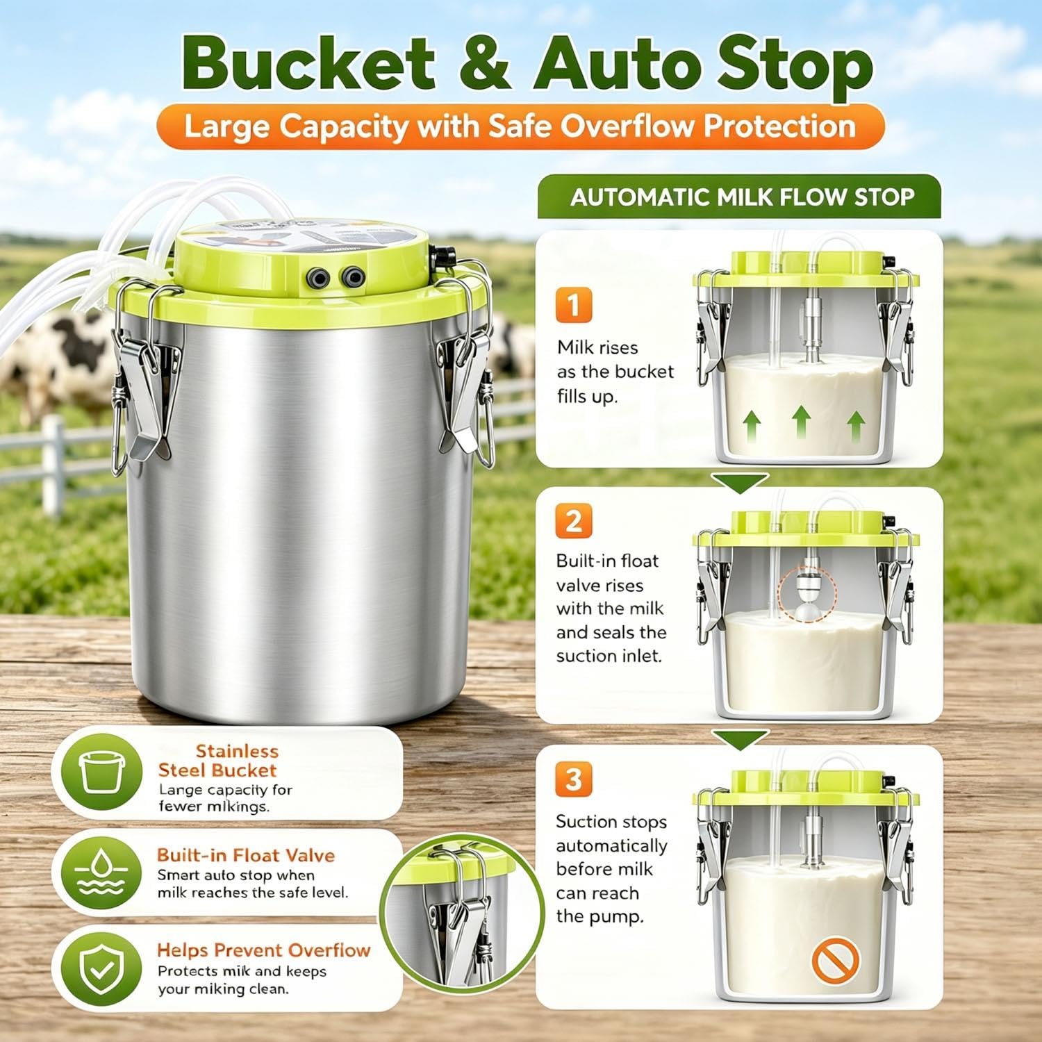 Mungitrice elettrica per mucche,aspirazione 43-46 volte/min,8 l/12 l/16 l