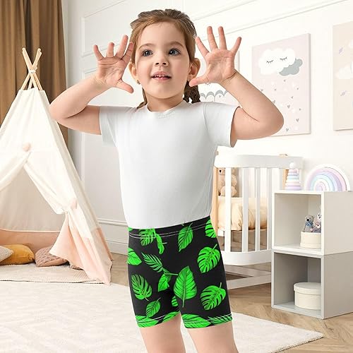 Palm Leaves Green Girls Bike Shorts Toddler Soft Cotton Cartwheel Under Dress Dance Shorts(Multi-palm Leaves Green,10 Years)