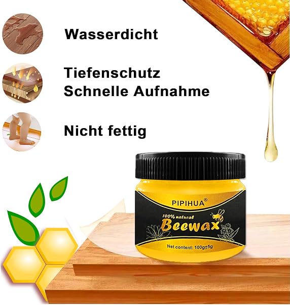 PIPIHUA Cera D'Api Naturale, Per La Cura Del Legno, Cera Impermeabile, Dei Mobili E Protezione Legno Di In Lucidante Mobili, 2 X 100g Con 4 Spugne - 2