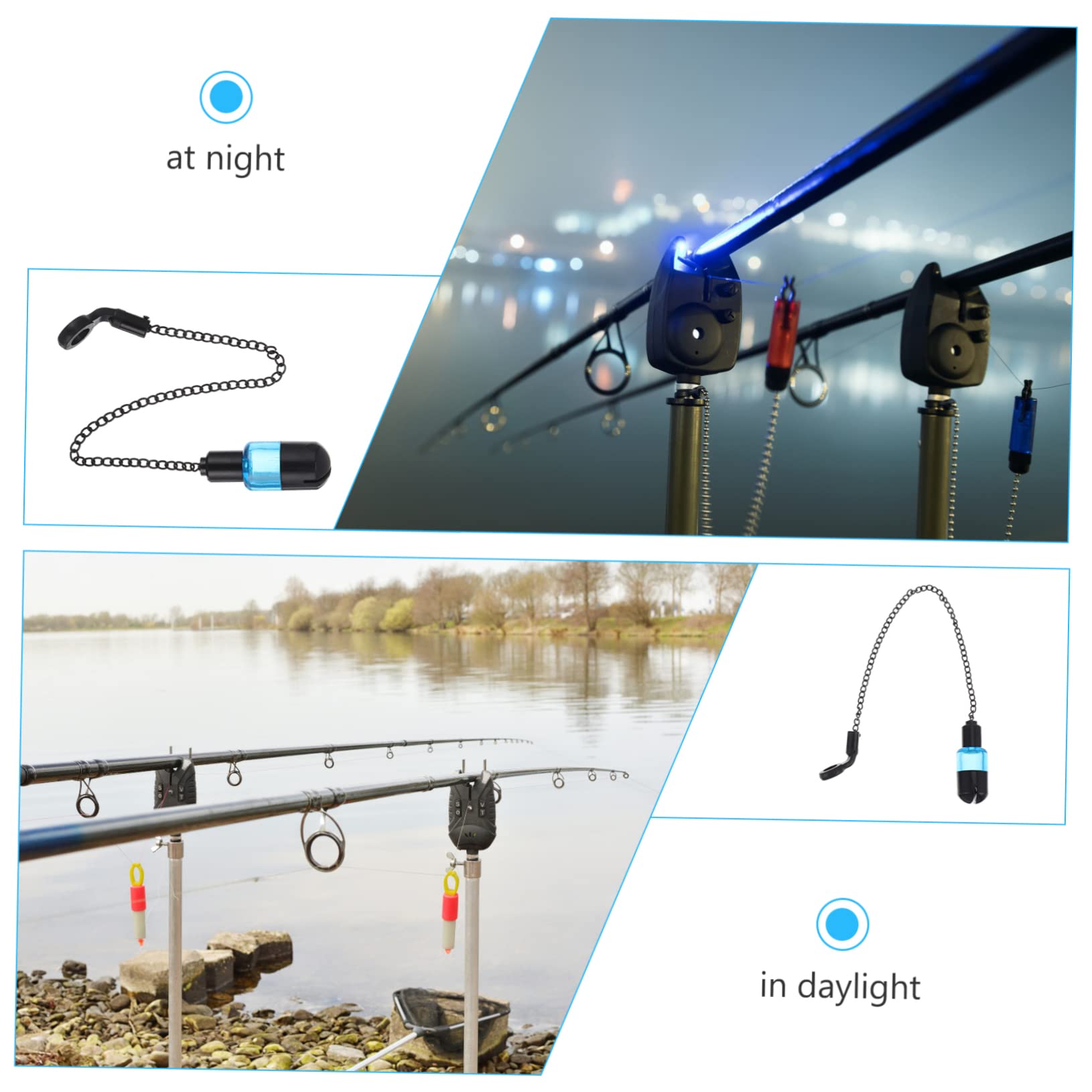 KICHOUSE 1pc Night Fishing Equipment Swing Gear Fish Bite Alarm Blue Light Cover Fishing Rod Bite Indicator Set
