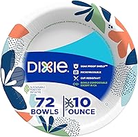 Dixie 10 oz Compostable Paper Bowls, 72 Count - Microwave Safe, Soak-Proof Shield for Snacks, Desserts & Meals