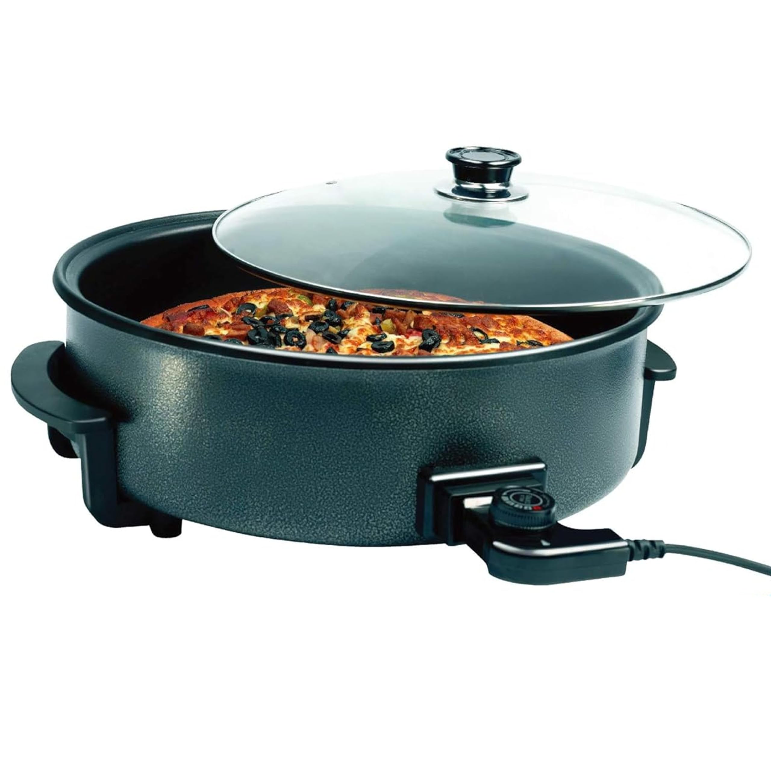 SHOV Sartén eléctrica XXL, diámetro 42 cm x 13 cm, sartén para pizza, paella, sartén eléctrica, 1500 W, revestimiento antiadherente, regulación de temperatura continua