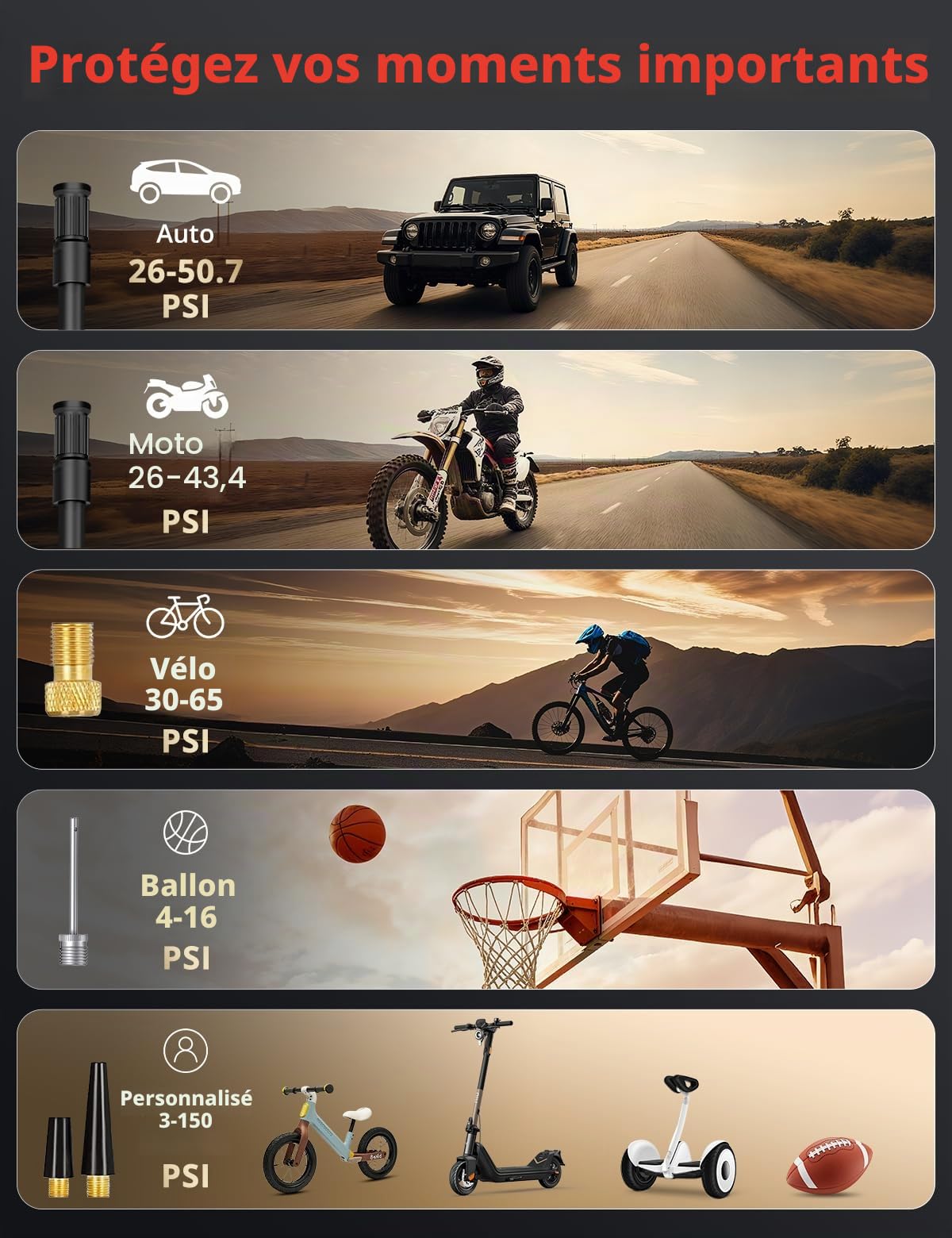 Demkia Gonfleur Pneus Voiture sans Fil, 10000mAh Mini Compresseur à Air Portatif, Portatif Gonfleur Electrique, 150 PSI avec Écran Numérique et Éclairage LED pour Vélo, Voiture, Moto, Ballon