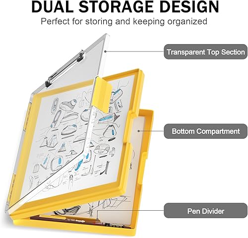 Miniatura 10 de Rimilak Portapapeles de plástico con almacenamiento, tableros de clip de apertura lateral con 2 fundas de almacenamiento, portapapeles de enfermería