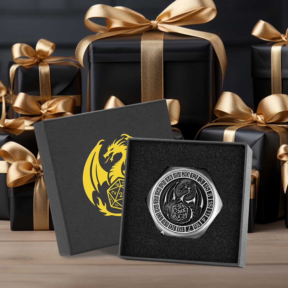 Unique Metal DND Dice Set, Spinner Dice and Fidget Spinners with Dragon & Mythical Symbols - Image 2