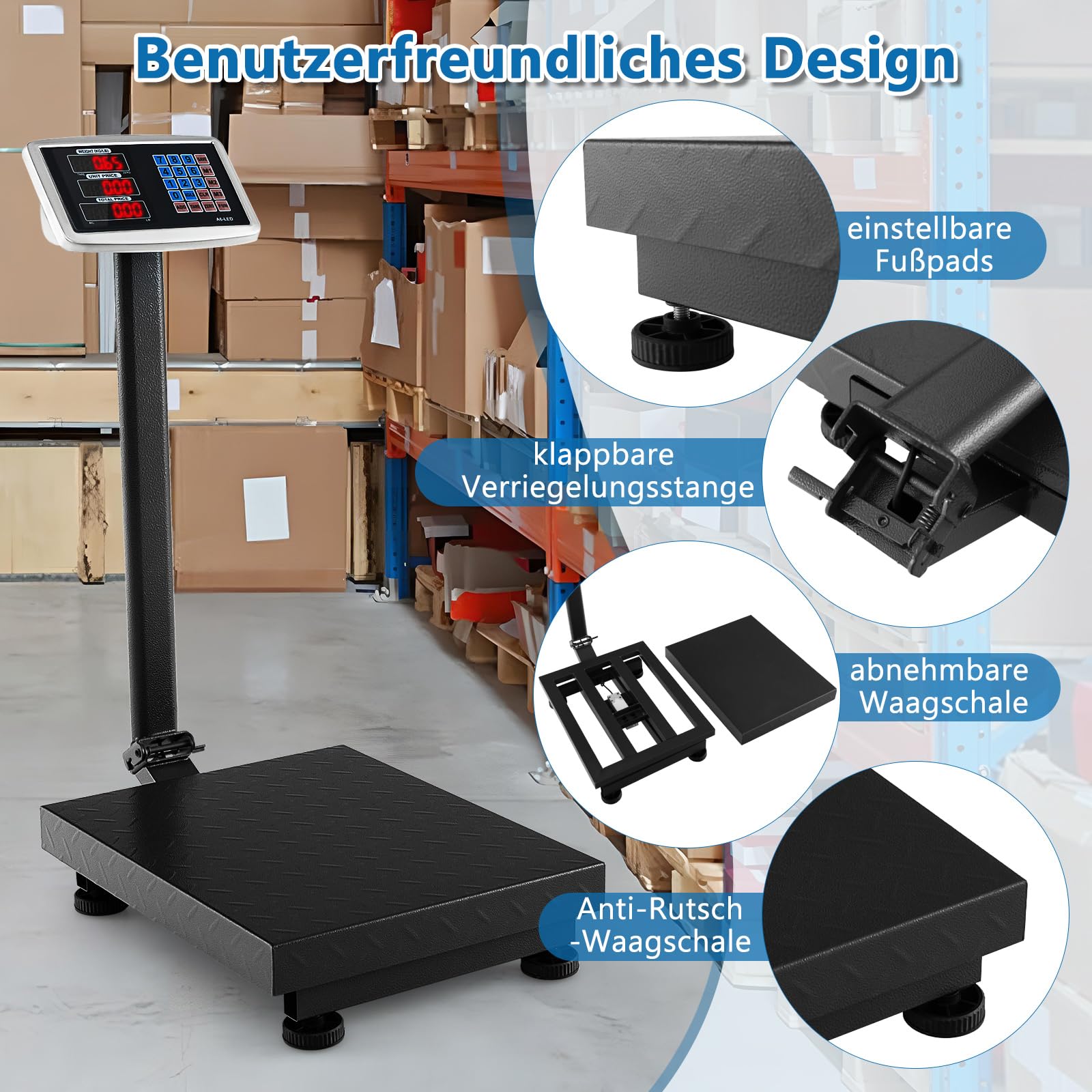 COSTWAY Digitale Plattformwaage 300kg / 50g, Paketwaage mit Preisrechner LB/KG, multifunktionale Ladenwaage, kommerzielle Digitalwaage für Gepäck, Versand (schwarz)
