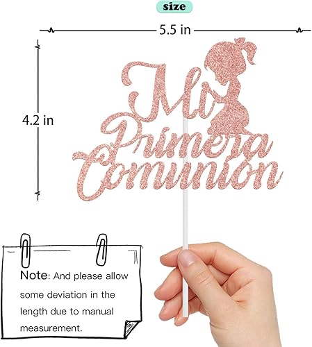 Miniatura 3 de FUUF Decoración para tartas Mi Primera Comunión con purpurina de oro rosa, primera comunión, mi bautismo, bautizo, Dios bendiga cumpleaños de niños,