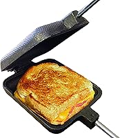 Vista 8 de ROME Square Cast Iron Pie Iron Sandwich Cooker For Campfire Fire Pit and BBQ Use, Original Iconic Design, 28" Long With Steel Rods and Wood Handles