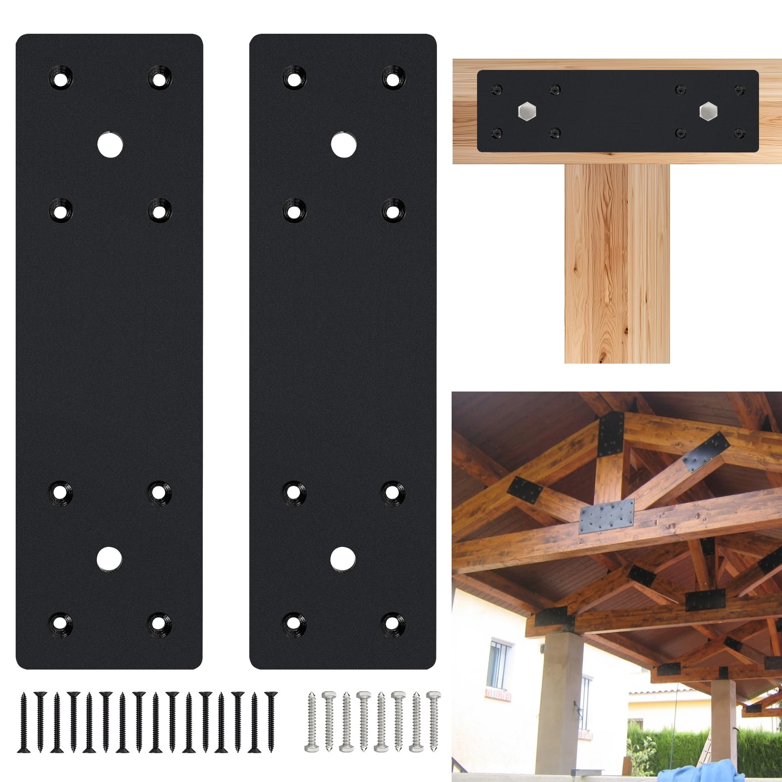 10” X 3” Straight Flat Pergola Hardware Brackets – Heavy Duty Joining Brackets For 4x4 Or 6x6 Lumber, Truss Framing & Post Mending, 2-Pack