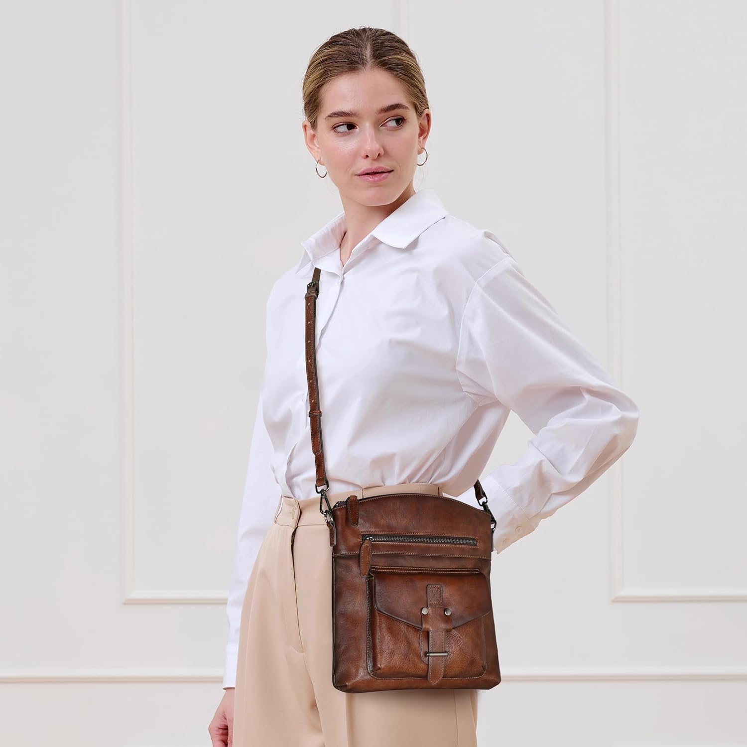 HESHE Leather Crossbody Bags for Women Satchel Purses Shoulder Purses and Handbags Cross Body Bag with Multi Pockets