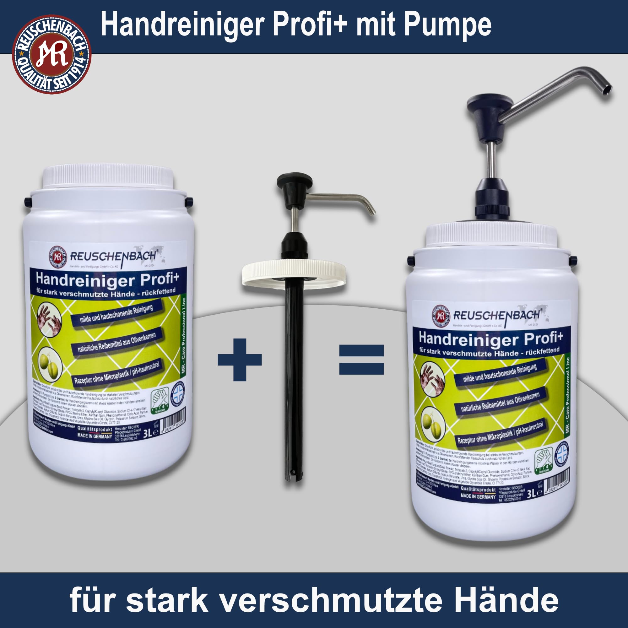 Handreiniger Profi+ 3 Liter mit Spender, für stark verschmutzte Hände, dermatologisch getestet