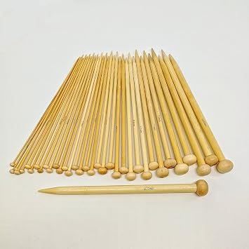 CHSYOO 36 Pieces Bamboo Single Pointed Knitting Needles Set with 18 Sizes, 2.0mm - 10.0mm