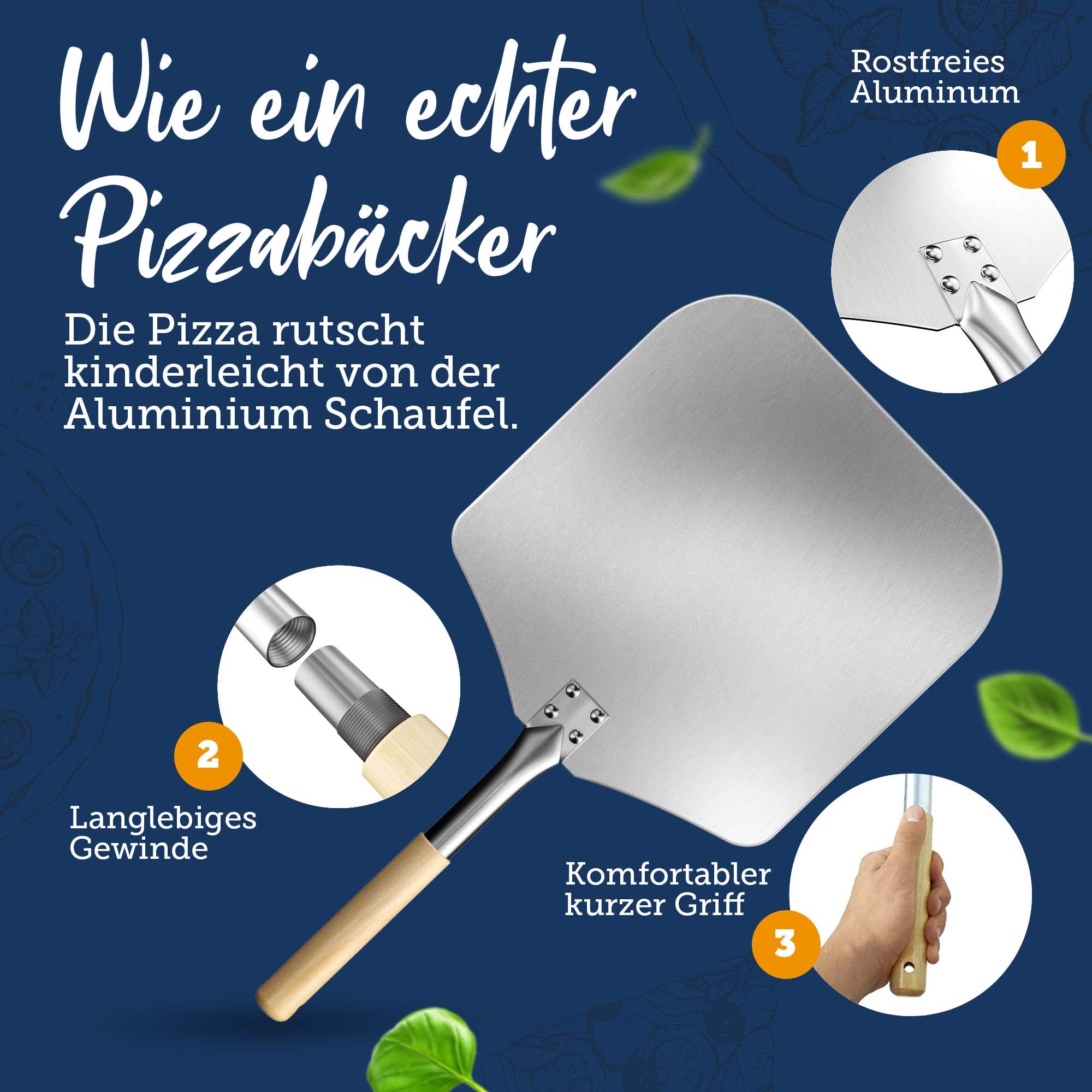 Pizzastein für Gasgrill, Grill & Backofen rund 33cm | 3er Set mit Pizzaschieber & Videokurs für italienischen Pizzagenuss | Schwarz aus glasiertem Cordierit