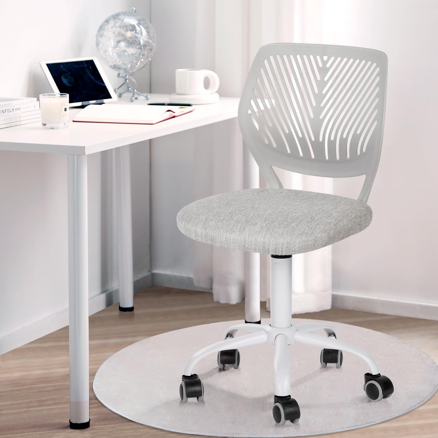 FurnitureR Silla de Escritorio para niños, Silla giratoria de Altura Ajustable con diseño de Respaldo de Agujero pequeño, Adecuada para Dormitorio de niños o Sala de Estudio, Gris molandi