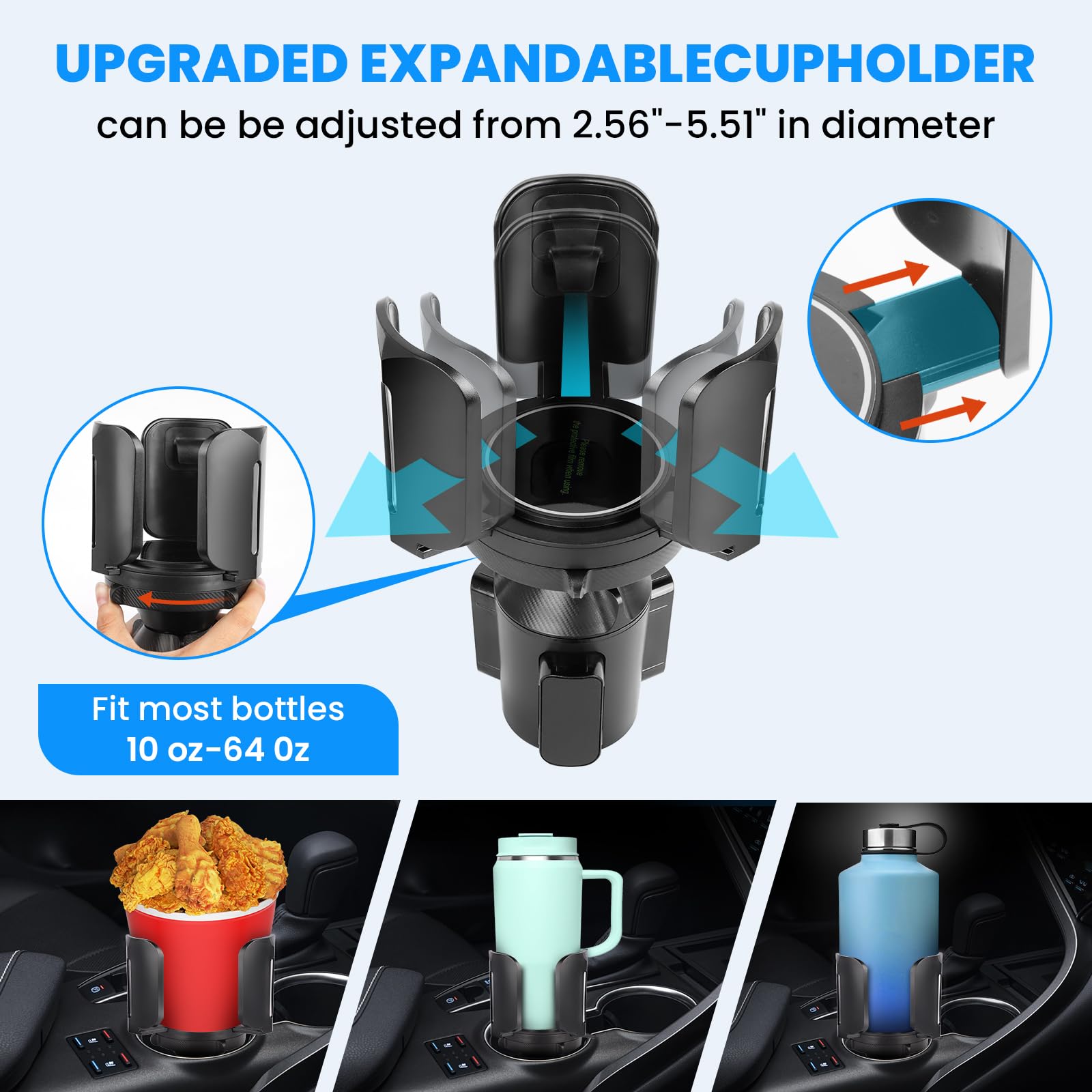 Cup Holder Expander for Car with Adjustable Holder Base, Matching with  Yeti 14/24/36/46oz Ramblers, Hydro Flask, Nalgene, Hold Large