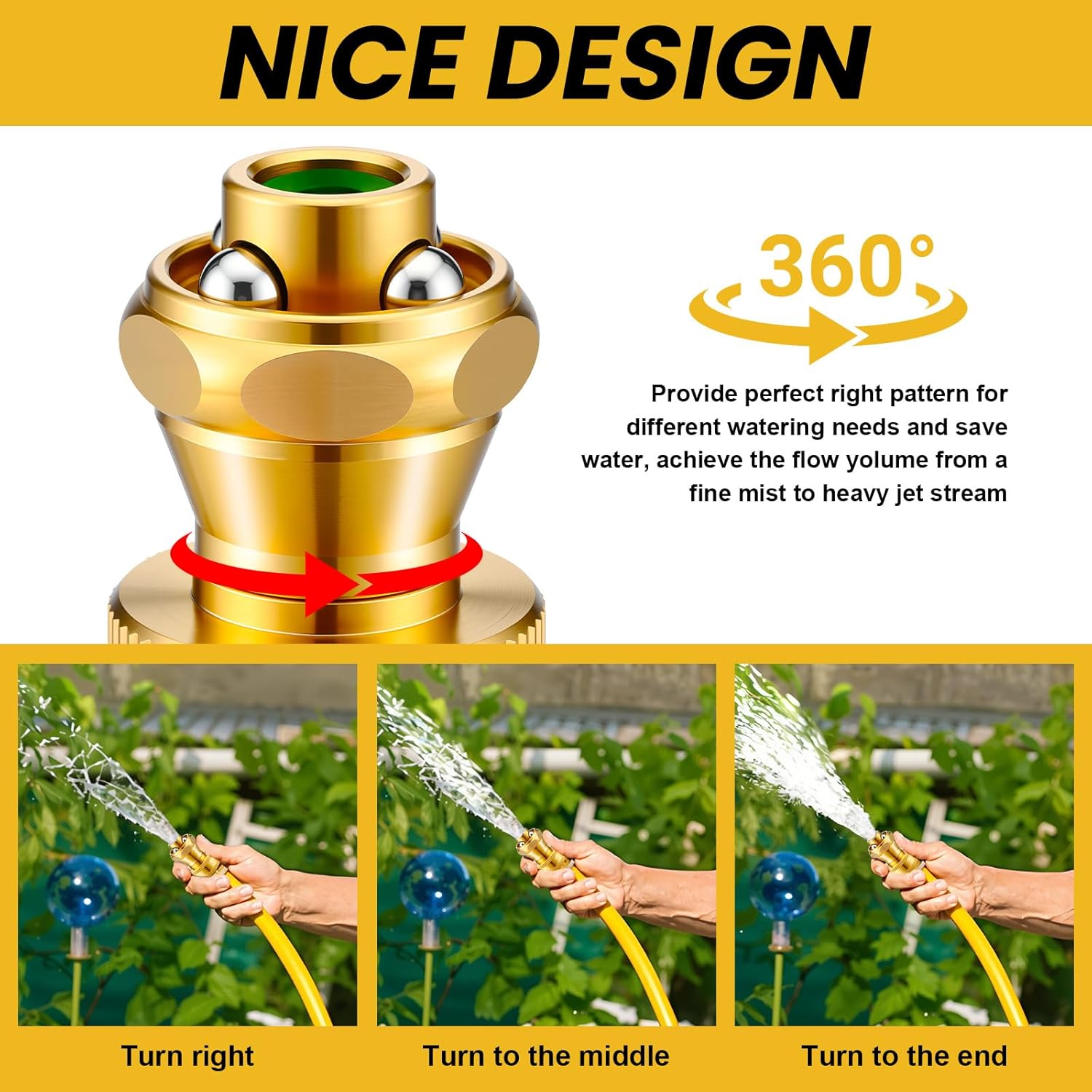 Hotop Big Shot Nozzle Power Brass Hose Nozzle Adjustable Twist Sprayer for Garden (6, 3/4inch)