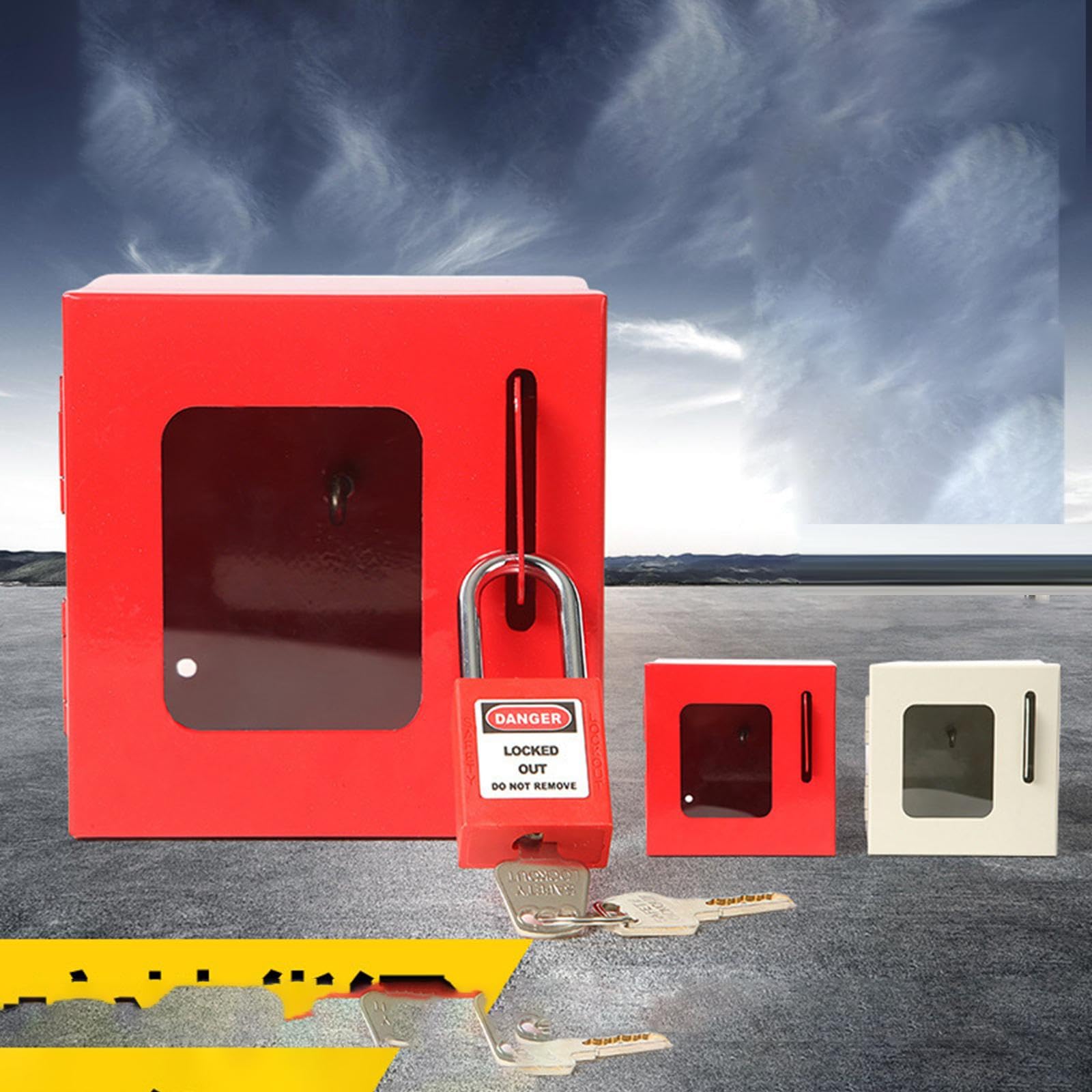Caja de Bloqueo Duradera Caja Portátil para Candados Colectivas Montaje en Pared con Cierre Seguro Y Panel Visible Adecuada para Indus, Rojo
