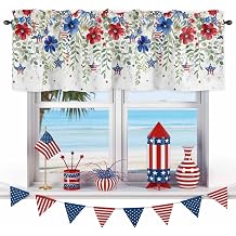4th of July Valances for Kitchen Windows Patriotic Blue Red Flowers Leaf Valance Curtains for Living Room American Flag Rod Pocket Independence Day Window Valance for Bathroom Bedroom 42x12in