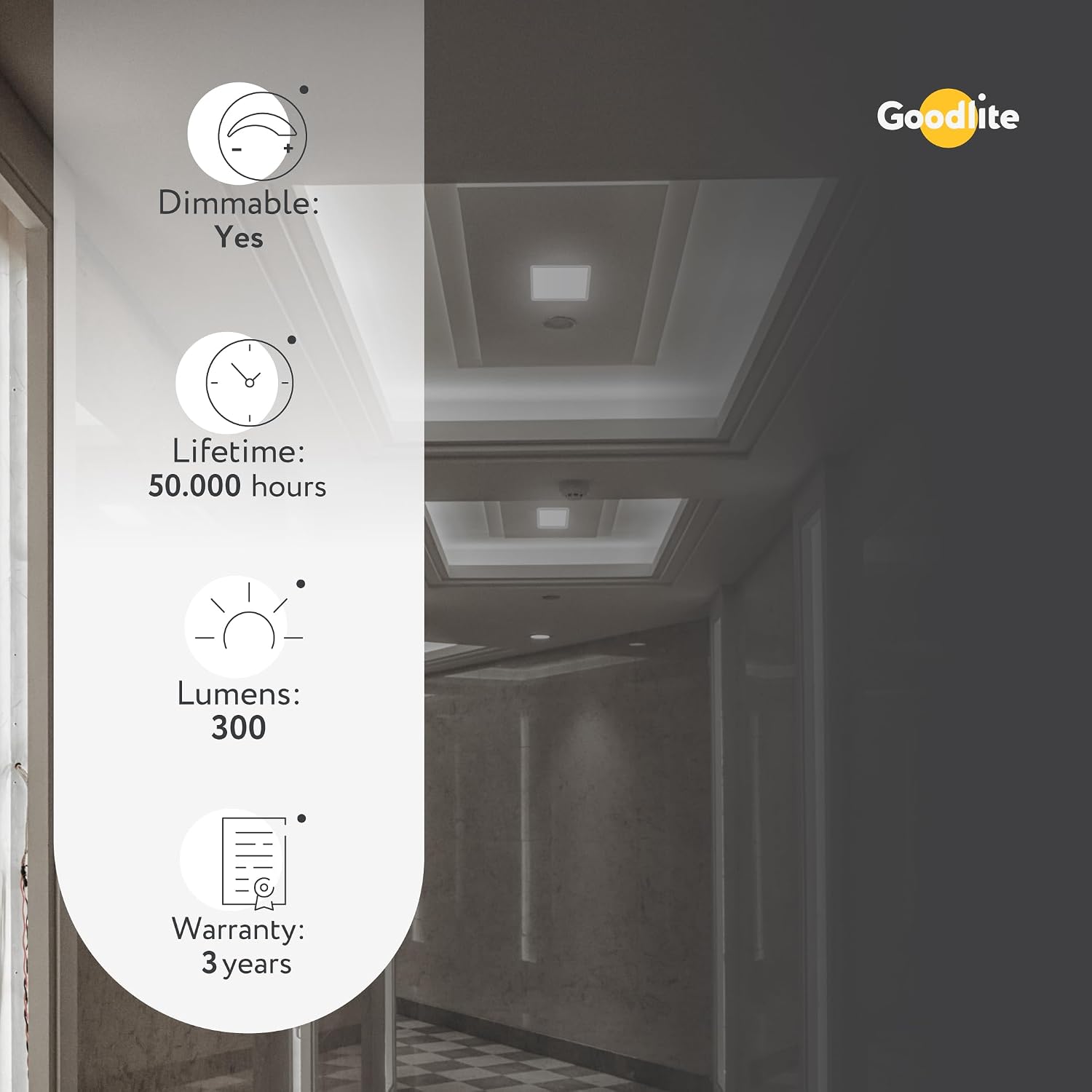 Goodlite 2-inch 5W - LED Recessed Ultra-Thin Square Slim Wafer Downlight, Dimmable (Triac), 300 Lumens, 5 Color Selectable 27k-30k-35k-41k-50k, CRI 90+, ETL Listed, 50k Hour, 40W Equal, 1ct (G-20217)