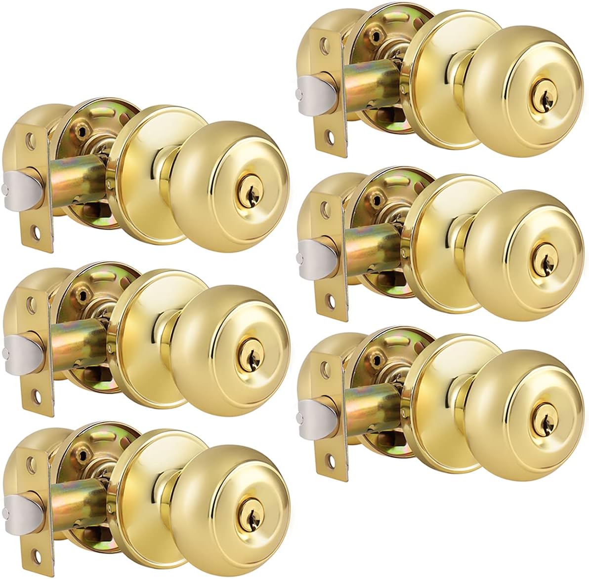Probrico Polished Brass Entry Door Knobs(Keyed Alike), Entrance Door