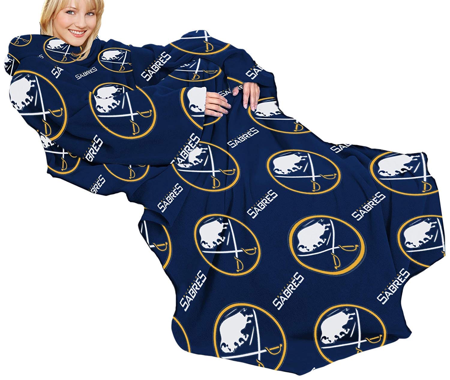 Northwest Buffalo Hockey Sabres Adult Comfy Throw - The Blanket with Sleeves - Classic Sabres Hockey Logo