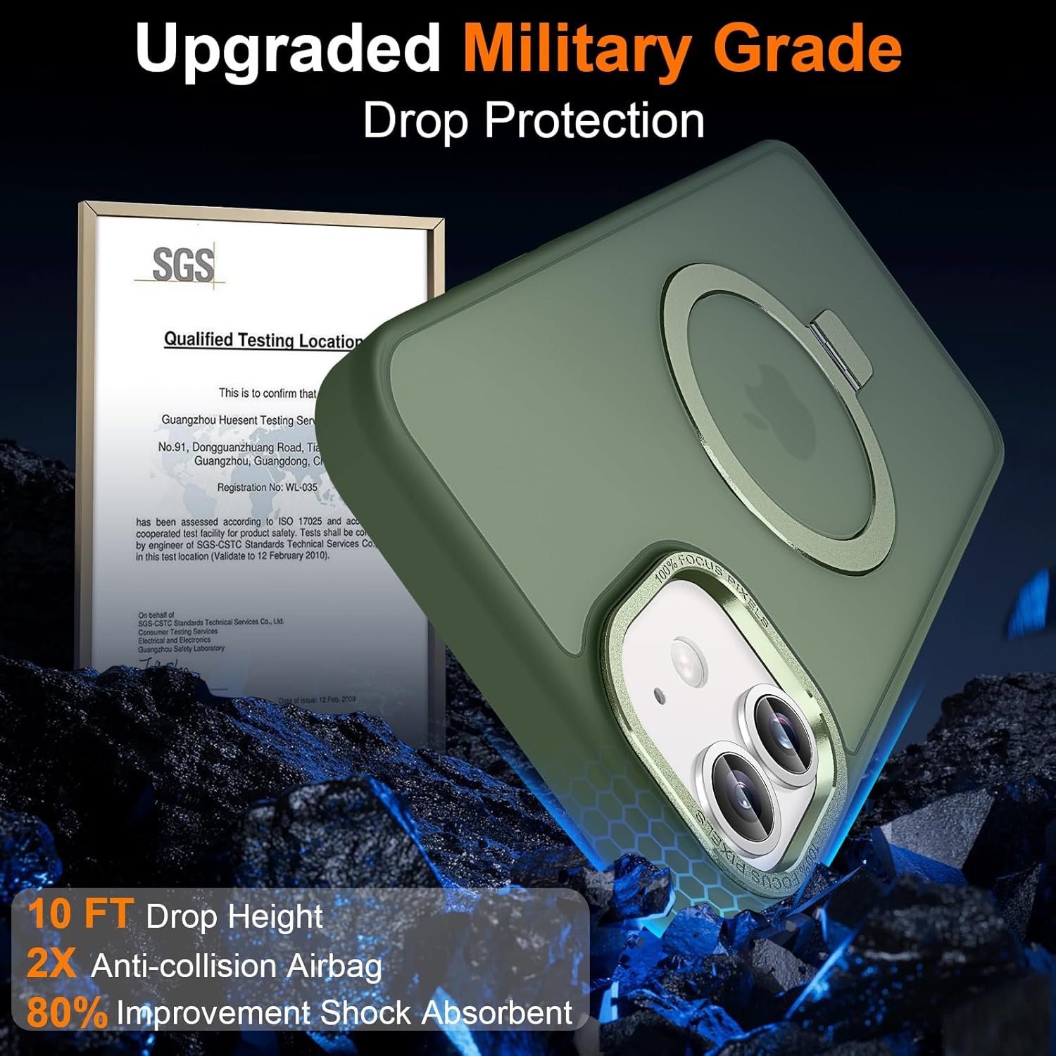 Magnetic for iPhone 11 Case with Ring Stand, [10 FT Drop Protection] [Velvety Touch] Slim Translucent Matte Back Shockproof Phone Case for iPhone 11 6.1'', Midnight Green - Image 4