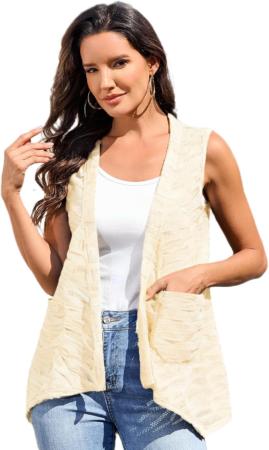 Women's Outerwear Vests Sleeveless Vest Top Long Lightweight Cardigan Open Front Vest with Pockets
