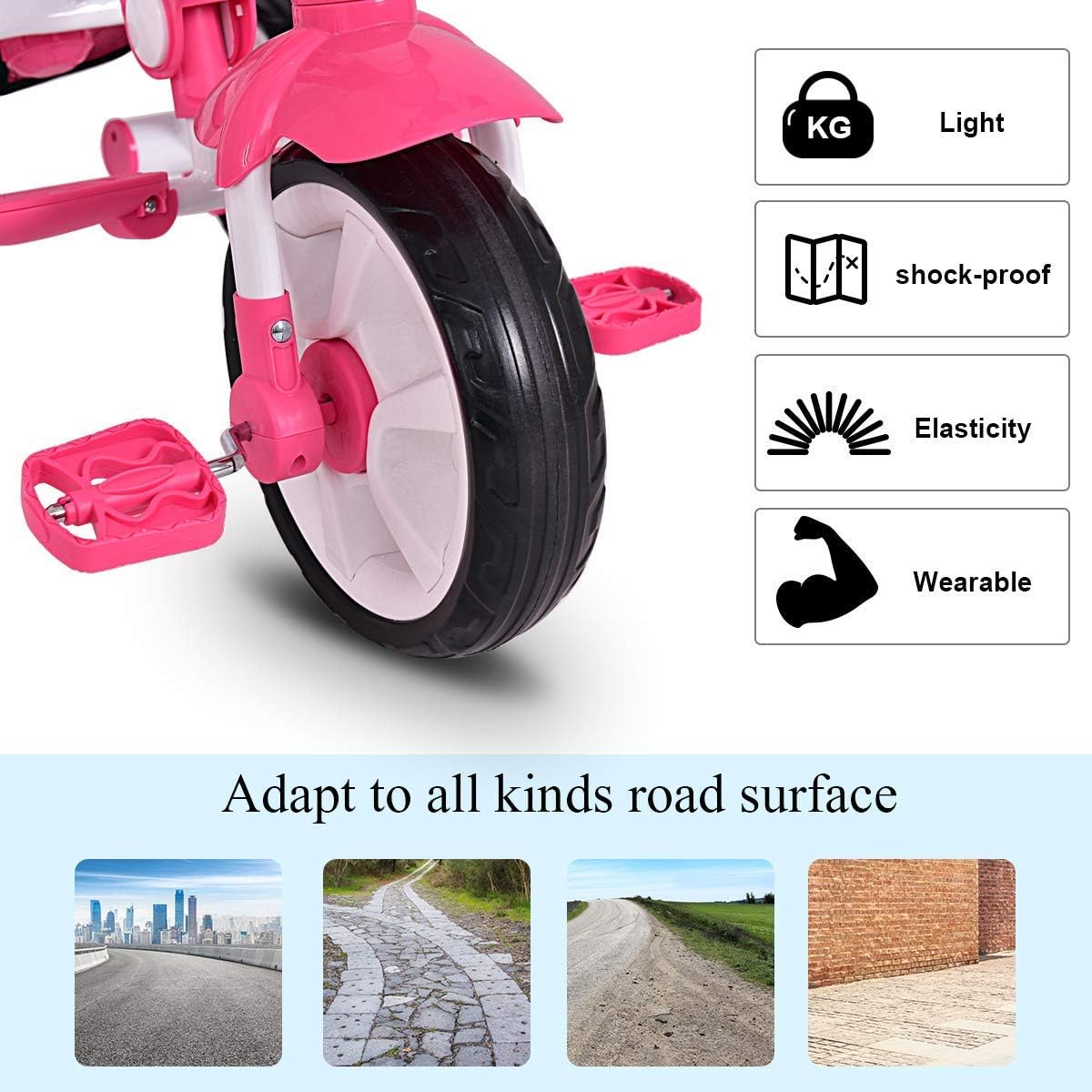 Best Cyber Deals 🔥 HONEY JOY Tricycle for Toddlers, 4 In 1 Baby Stroll Trike w/Adjustable Canopy & Storage Basket, Detachable Sponge Guardrail, Safety Harness, Kids Tricycle w/Push Handle, for 1 Year Old Boy Girl (Pink)