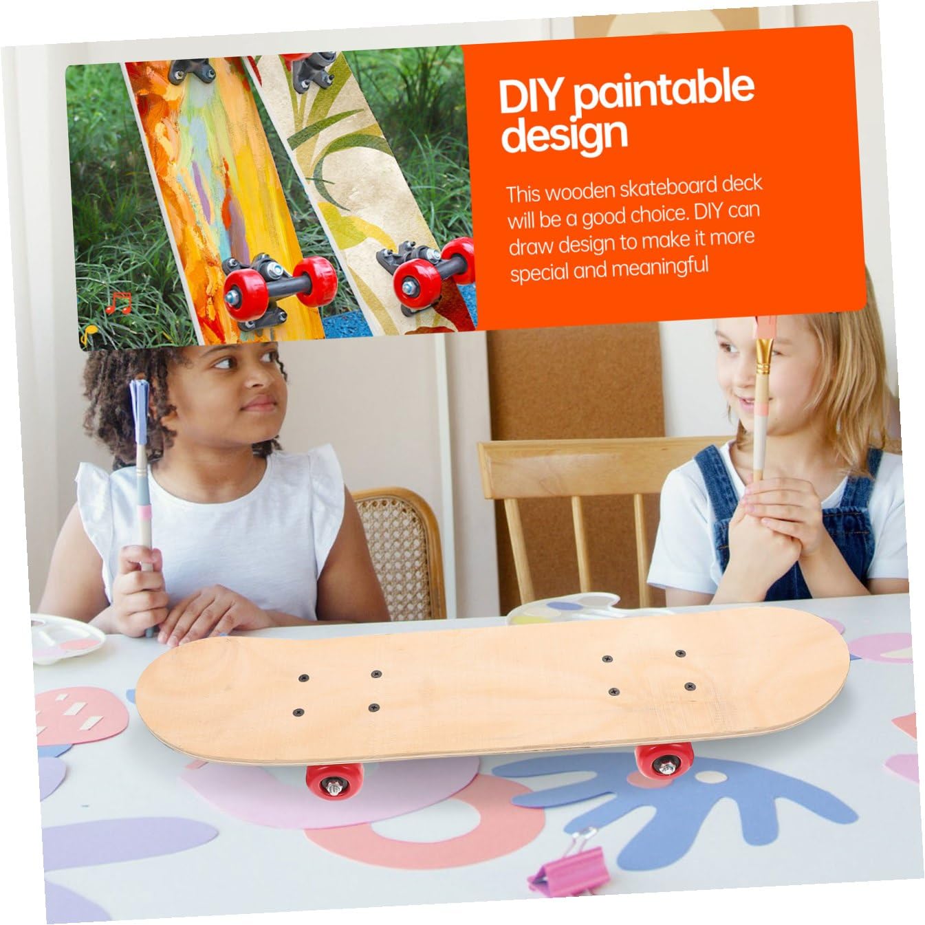 ifundom Planche de Skate Vierge en Bois Double Kick, Skateboard DIY Graffiti Peint la Main, Légère et Résistante, Planche à Personnaliser pour Garçon et Filles et Adolescents, Usage