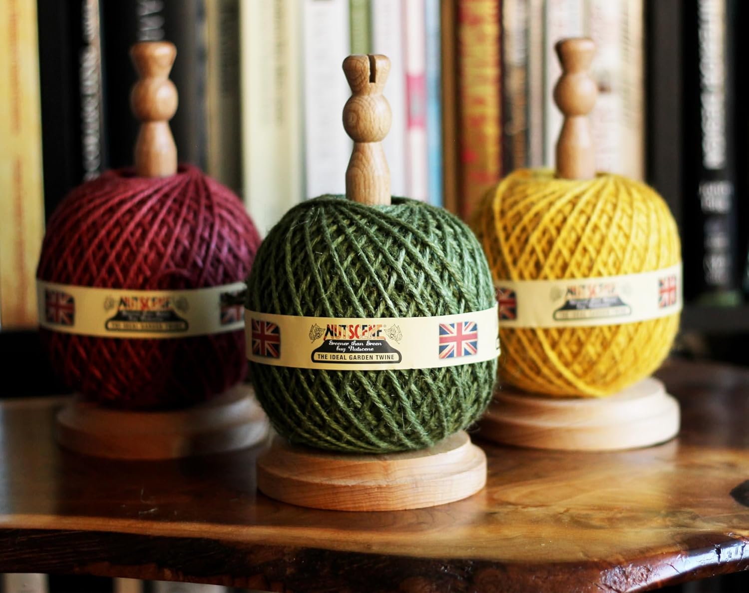 Nutscene Iconic Garden Twine on Wooden Spindle with Embedded Cutter, Traditional Scottish Heritage Brand, Available in Lots of Assorted Colors (or Colours). (Green)