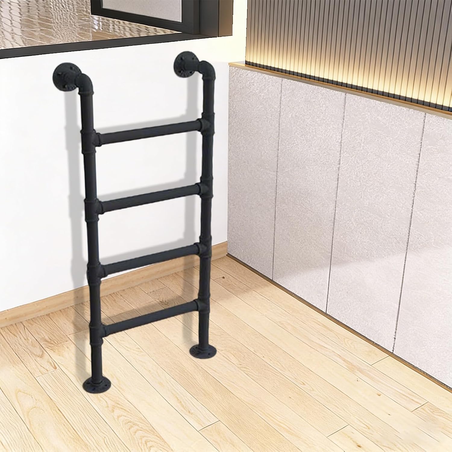 Black Metal Bunk Bed Climb Ladder Wall Mounted, Easy Installation Loft Straight Ladder for Basement Egress, Window Well Egress, Dorm, RV Use(2.7m/9ft/106 in)