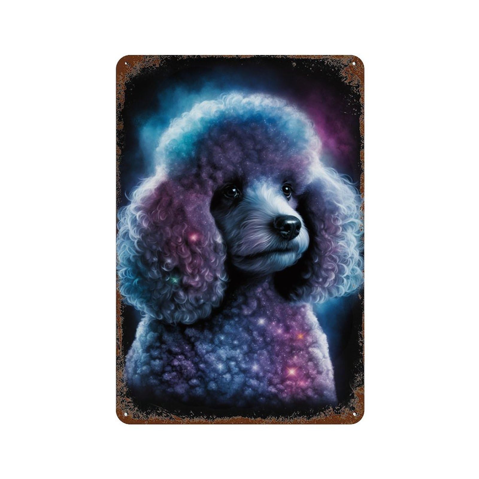 Cosmic Poodle Art Print-8 Aged Metal Wall Plaque 11.8"x7.9", Classic Wall Plaque for Garage, Pub Or Kitchen