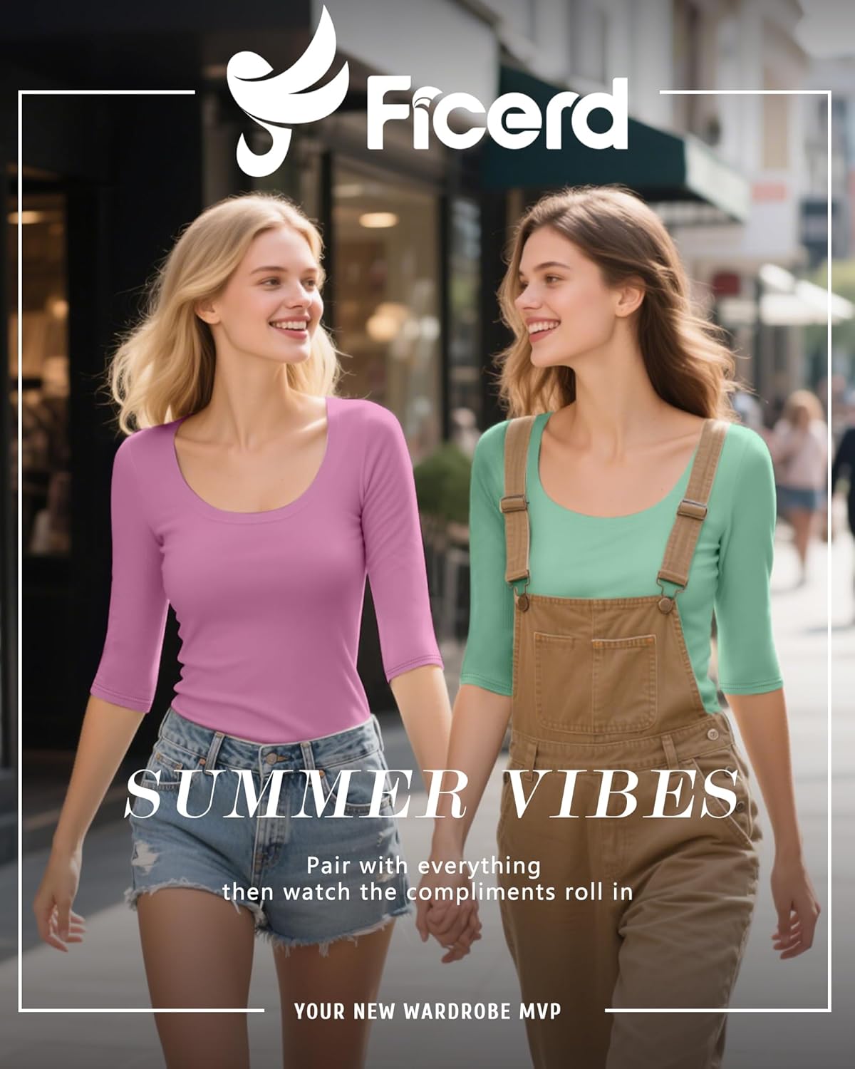 Ficerd 4 Pack Women's Scoop Neck Stretchy Tops Half Sleeve Slim Fit T-Shirts Tight Casual Basic Summer Tees - Image 4