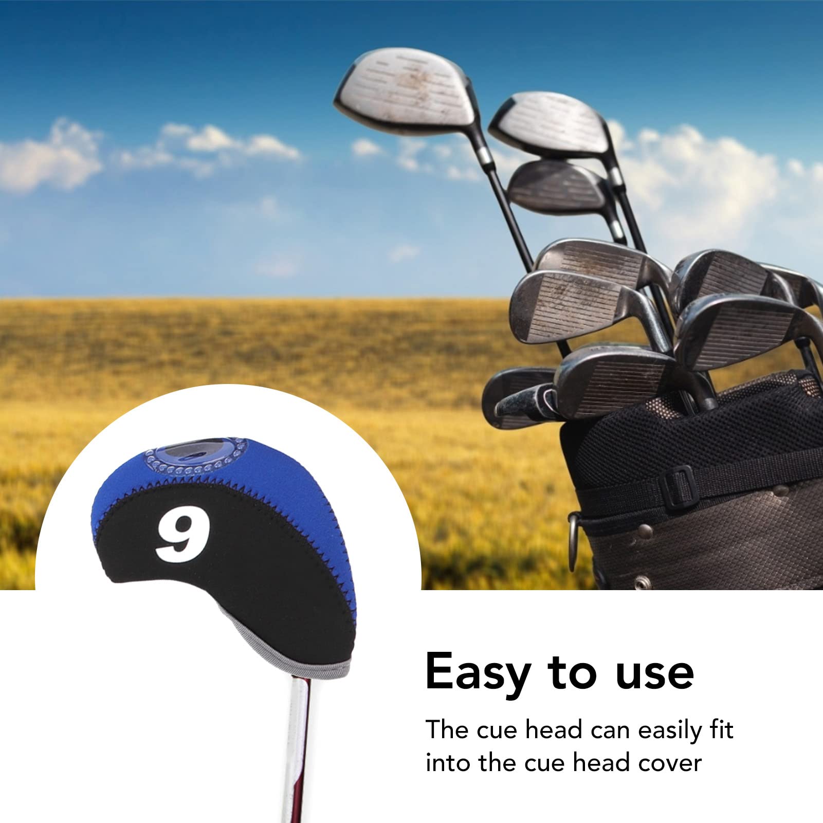 Couvre Têtes De Clubs De Golf 12 Pièces, Couvre Têtes De Protection Numérotés pour Poteaux De Fer,Couvre Fer Golf(Bleu Saphir Noir)