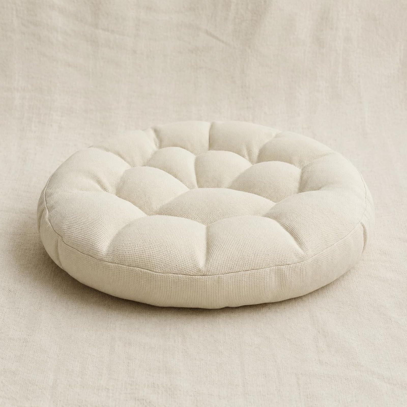 Cuscino Meditazione Rotondo Cuscino Pavimento Seduta Cuscino Tondo Tappetino Meditazione con Imbottitura in Cotone Lino con Trapuntatura Adatto a, Grigio Chiaro