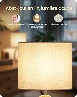 Lampă de noptieră mică GOEBLESON din lemn bej cu abajur din in, dulie E27, bec LED 2700K inclus, lampă de masă cu cablu pentru dormitor și sufragerie 3