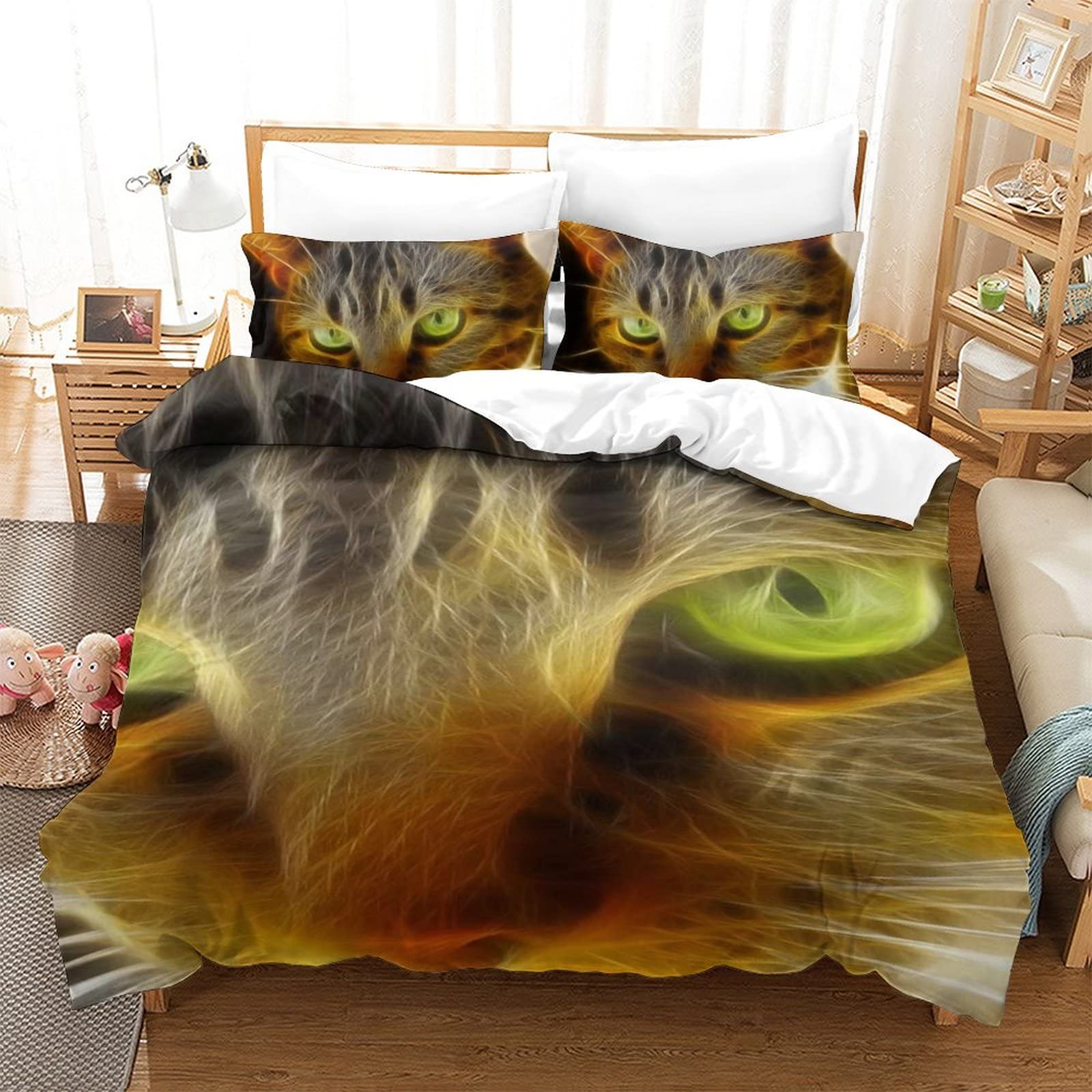 Housse de couette chat 135x200cm zippée pour changer son linge de lit sans effort
