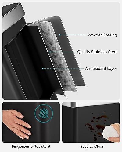 Miniatura 4 de SONGMICS 2 cubos de basura de doble compartimento de 8 galones, cubo de reciclaje de pedal de 60 L, acero inoxidable, 15 bolsas de basura incluidas,