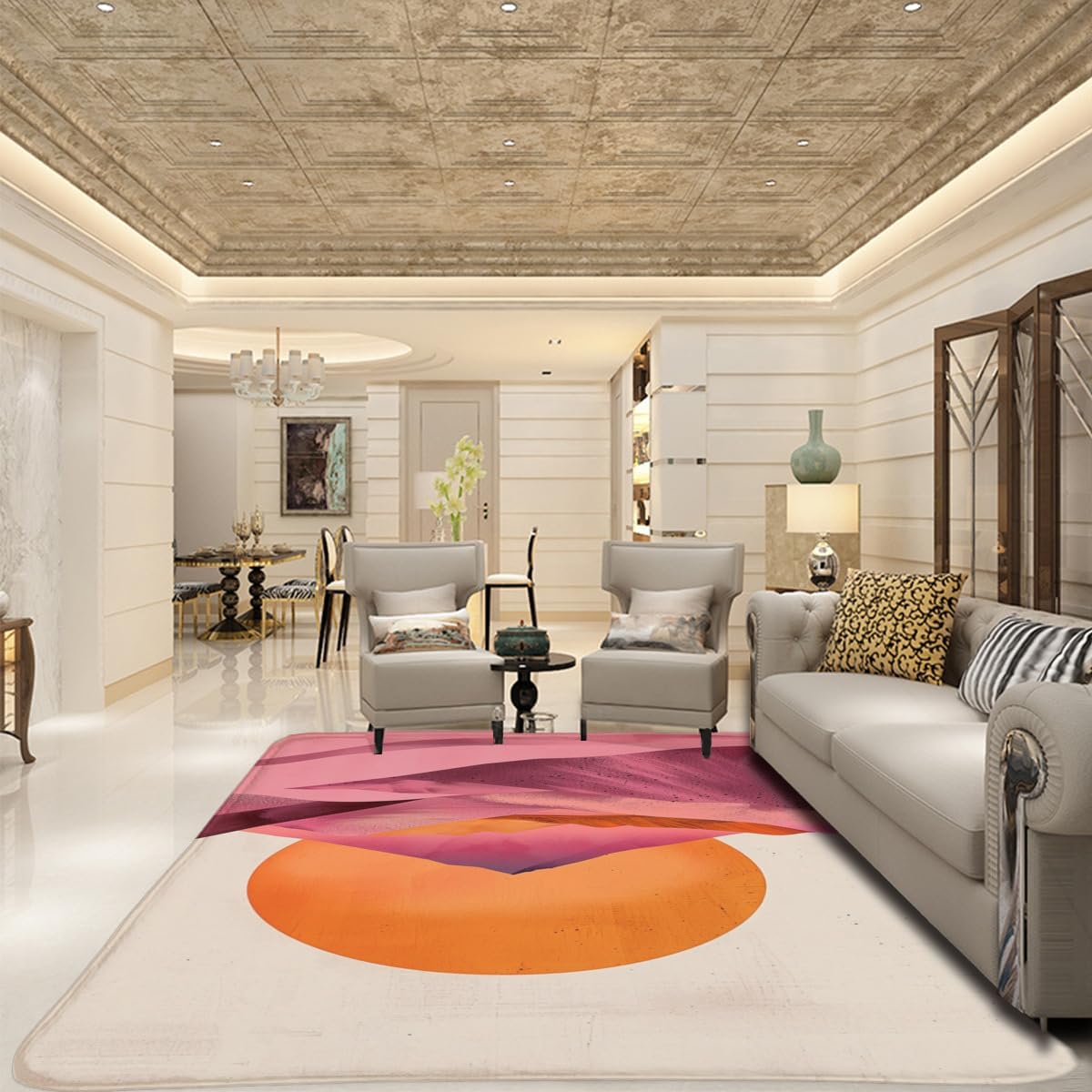 Area Washable Rugs Modern Abstract Bohemian Orange Sunset Pink Desert Dunes and Mountains Minimalist Vintage Rugs for Entry Bathroom Bedroom Kitchen Door mat Soft Rugs Non Slip Indoor 24x36inch