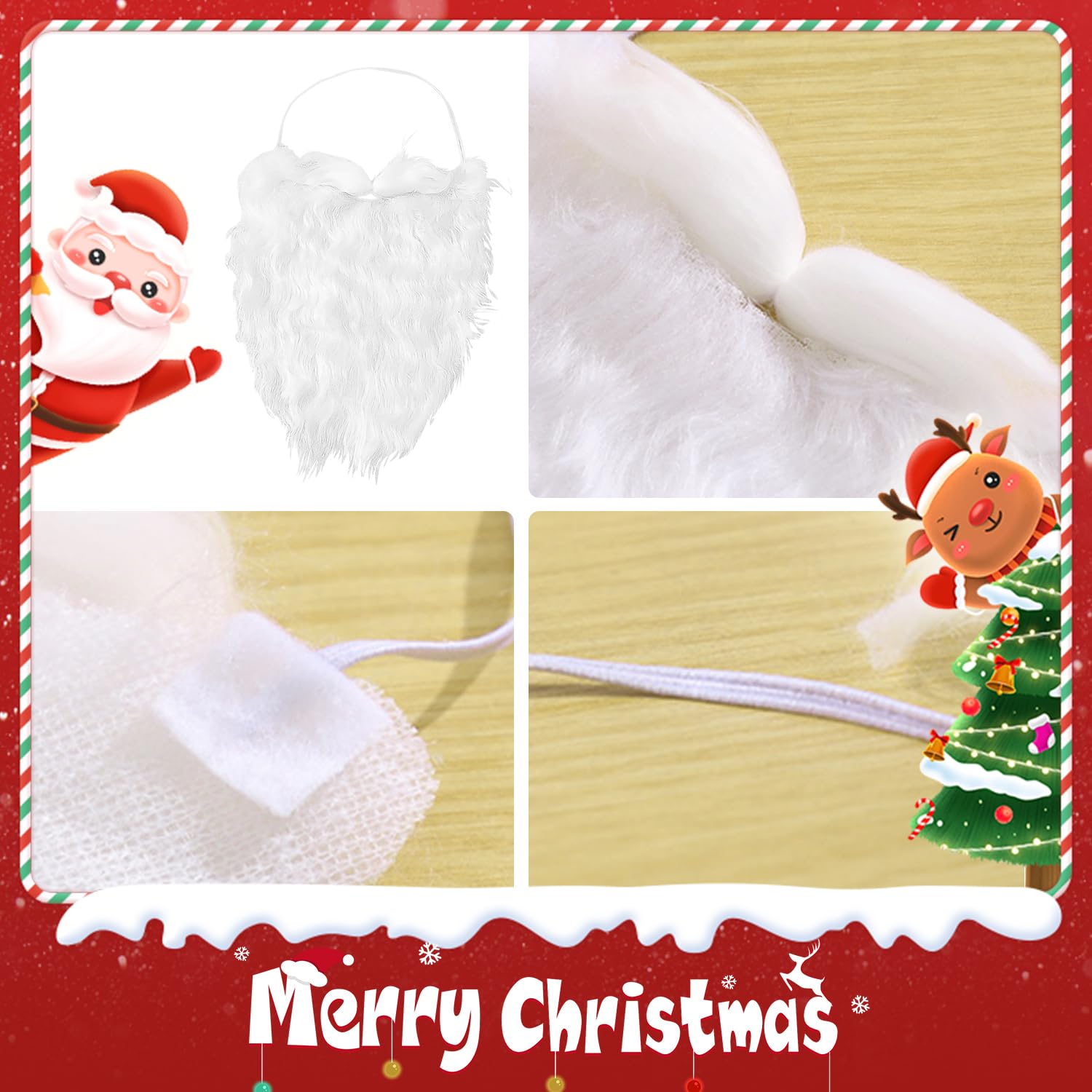 BORFUE 4pcs Funny Santa Beard Costume Set 2 works White Fake Beard and 2 works White Eyebrows for Boys Girls and Adults Cosplay Christmas Costume - Image 2