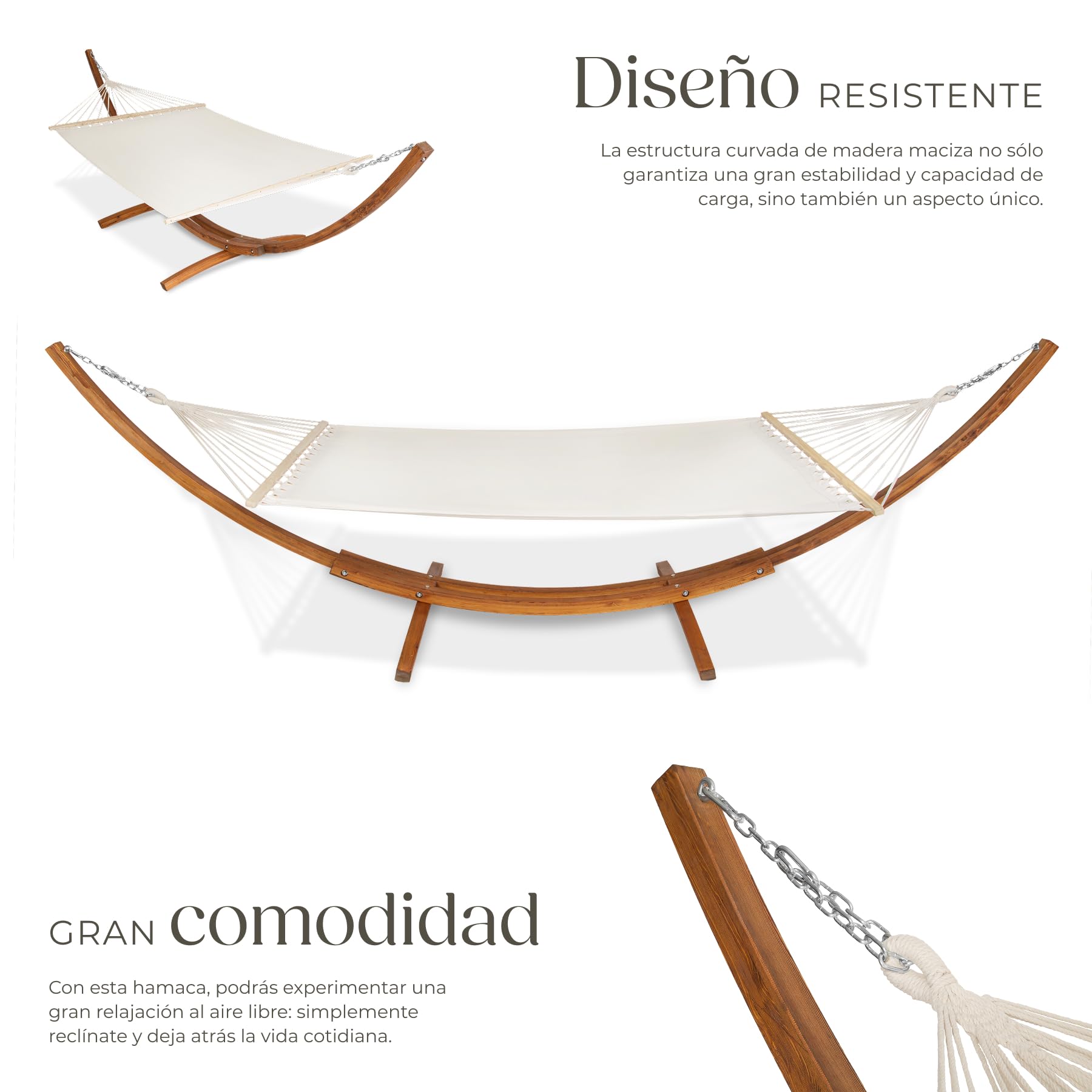 tectake® Hamaca Jardin XXL Colgante para 2 Personas, Robusta, Tumbona Jardin Exterior y Terraza, Cama Doble, Montaje Fácil, con Accesorios, Ideal para Camping y Camper Furgoneta - Blanco