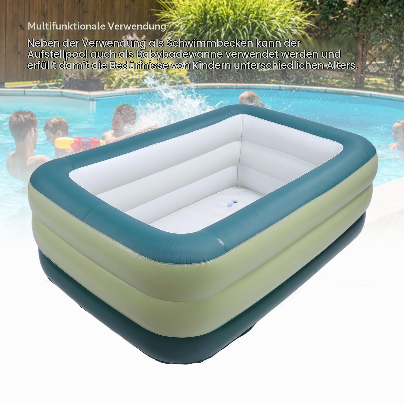 Aufblasbarer Pool, PVC verdickter Kinderpool mit großer Kapazität, Faltbarer Tragbarer Oberirdischer Pool für Garten & Outdoor, Familien Pool für Kinder & Erwachsene
