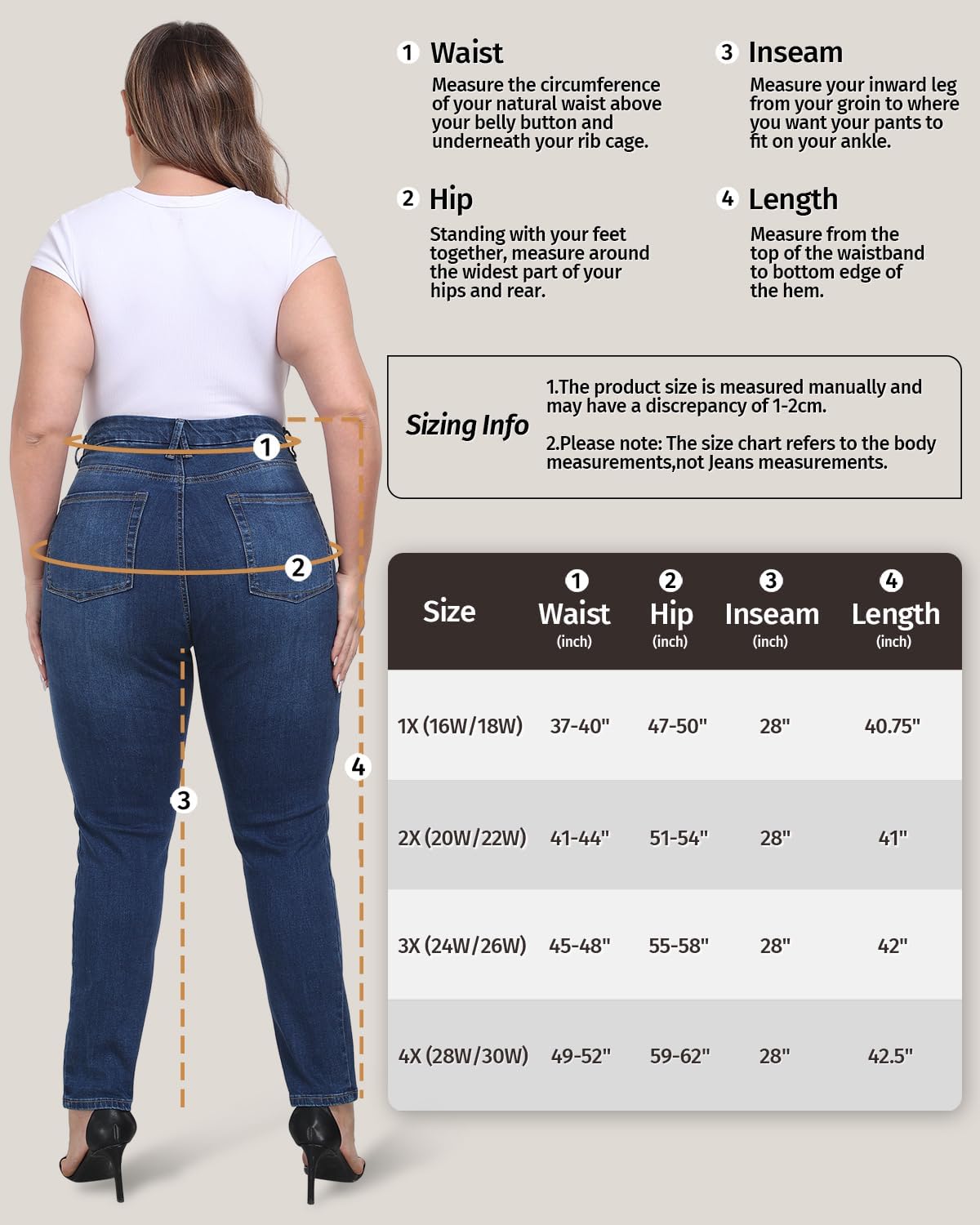 Plus Size Jeans for Curvy Women High Waist Stretchy Cropped Pants Denim Jeggings with Pockets - Image 7