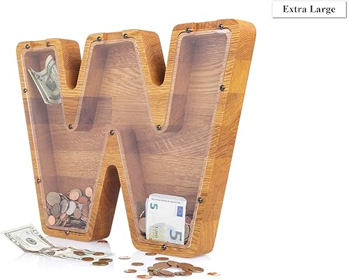Miniatura 8 de Alcancía de madera personalizada con letra para niños, niñas y adultos, bancos de monedas de madera de roble duradero, 3 tamaños para elegir,