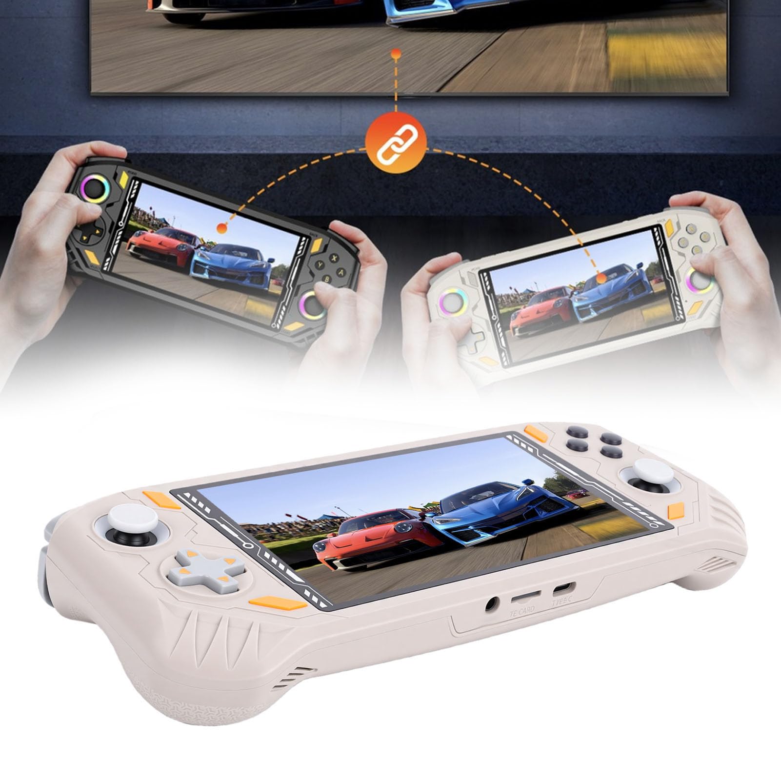 Handheld-Spielekonsole, Tragbarer Gaming-Player mit 5,5-Zoll-Bildschirm, RK3562 Quad-Core-Chip und HD-Multimedia-Schnittstelle, für Gaming-Enthusiasten (Beige)