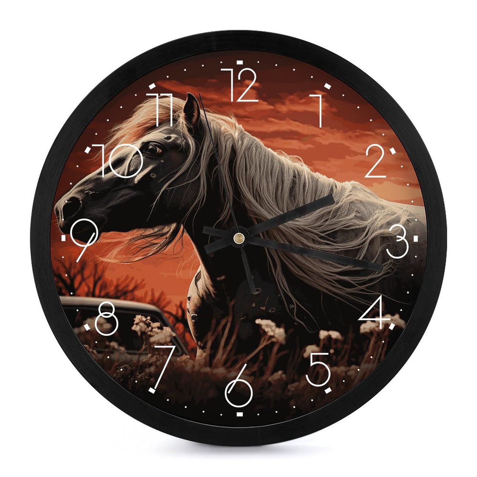 Horloge murale Mustang blanche de 25 cm pour un salon au design épuré