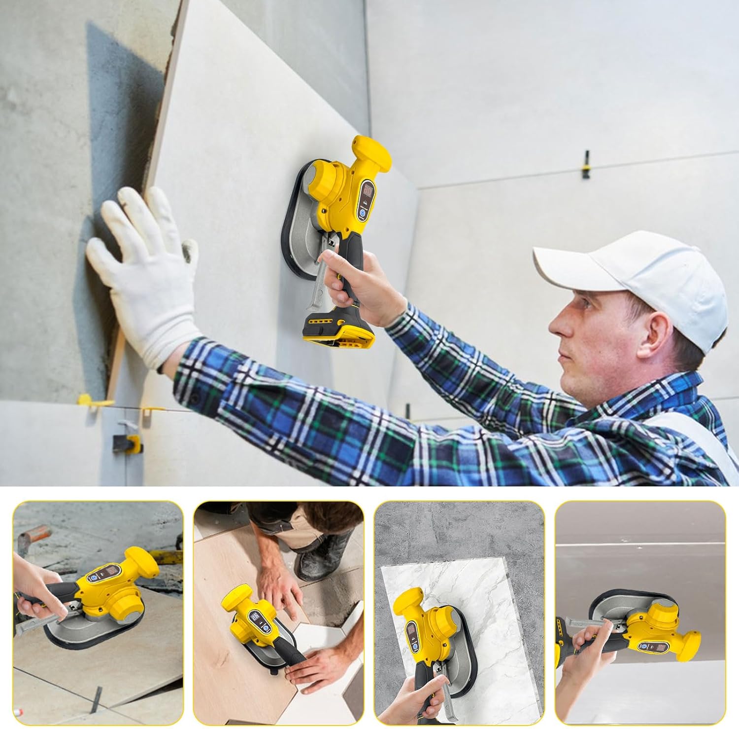 Tile Vibration Tool Fit for Dewalt 18V/20V Max Battery, Handheld Automatic Tiling Vibrator with Enlarged Suction Cup for Tiling Wall Tile Glass Leveling Laying 33000r/min 6 Speeds (Tool Only)