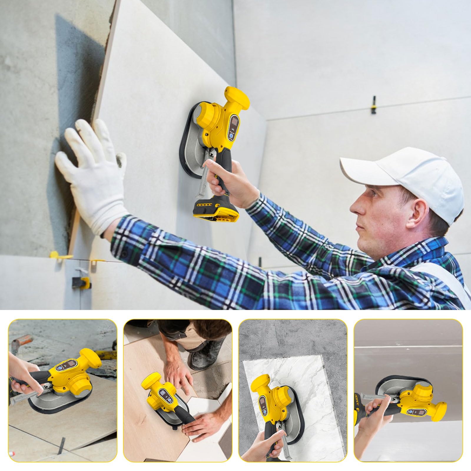 Strumento di vibrazione per piastrelle per batteria Dewalt 20V con ventosa da 19,5 cm, vibratore di livellamento per piastrelle e pareti in mattoni, ventosa per piastrelle con adsorbimento 200kg